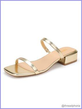 IDIFU 1 Inch Square Open Toe Low Block Heel Slides Sandals